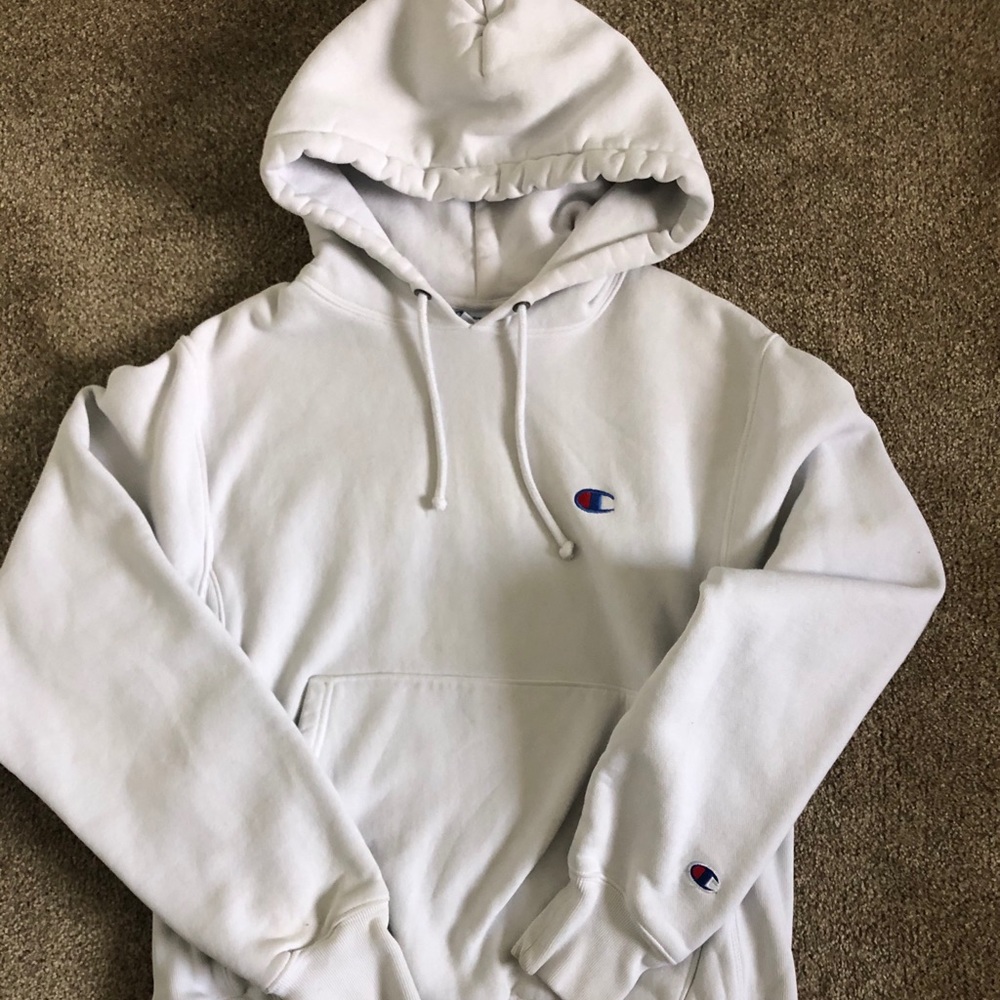 white champion reverse weave drawstring hoodie